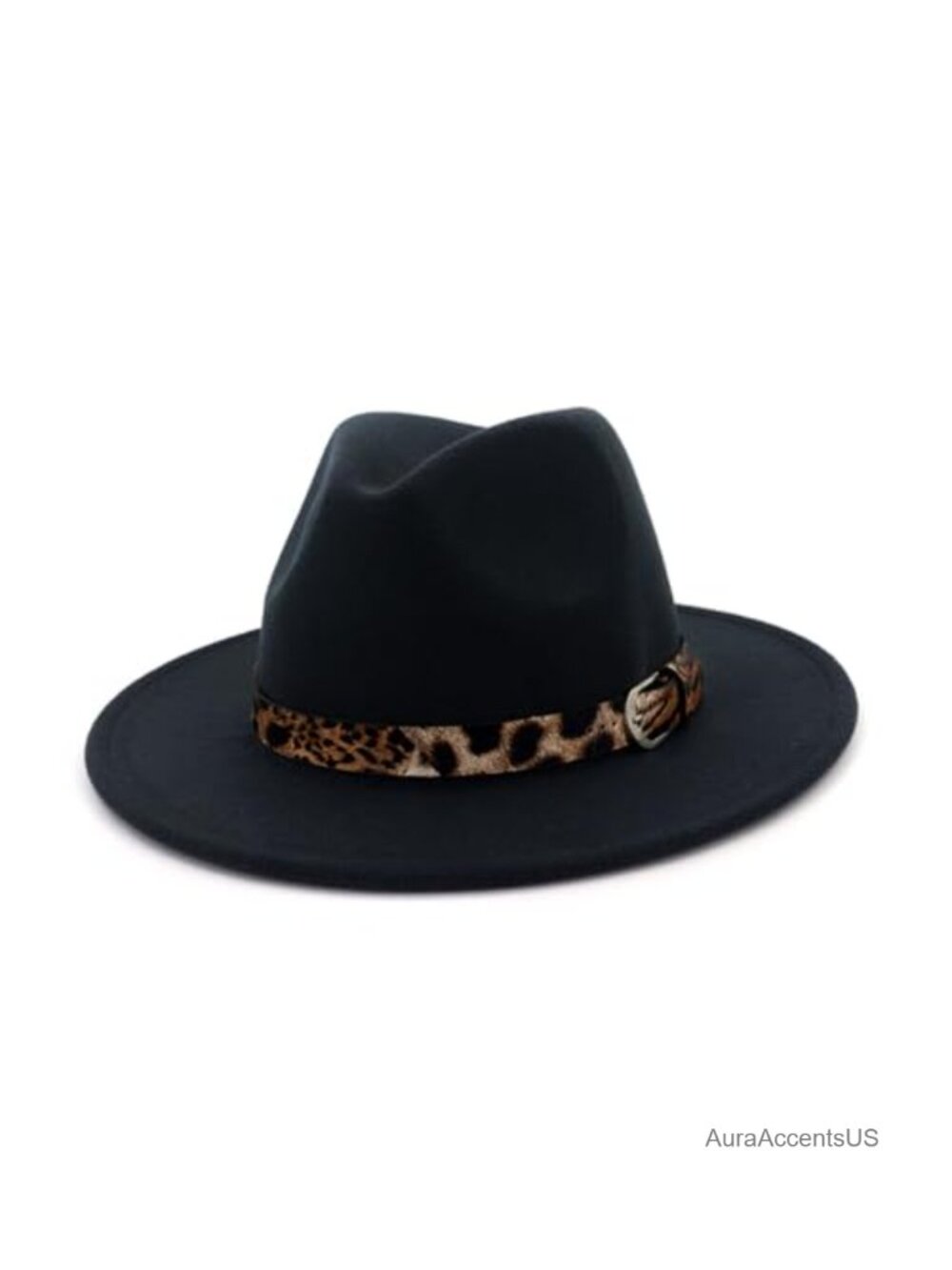 Wool Blend Wide Brim Felt Fedora Hat with Leopard Band